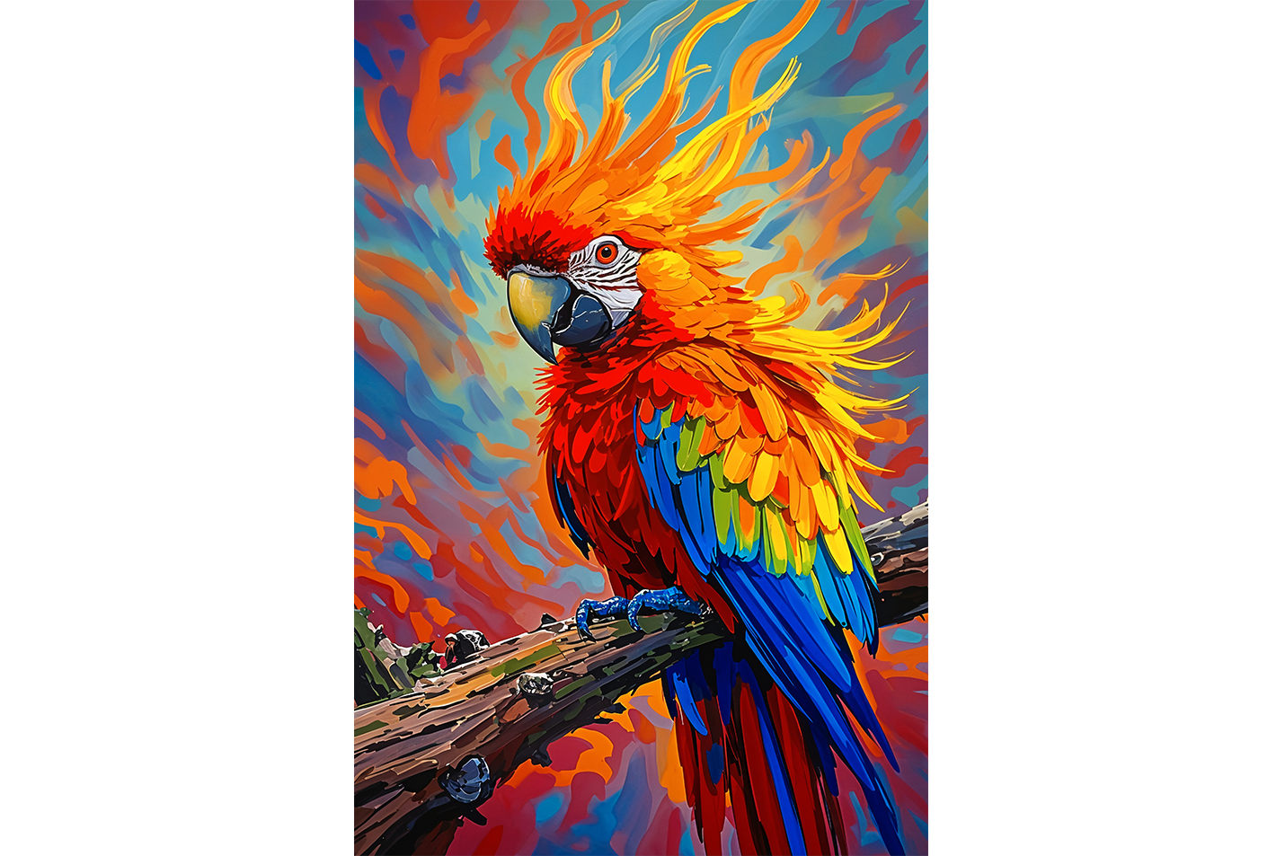 ai creation, rainbow colored oil painted looking parrot, ai art, art, kanvas tablo
