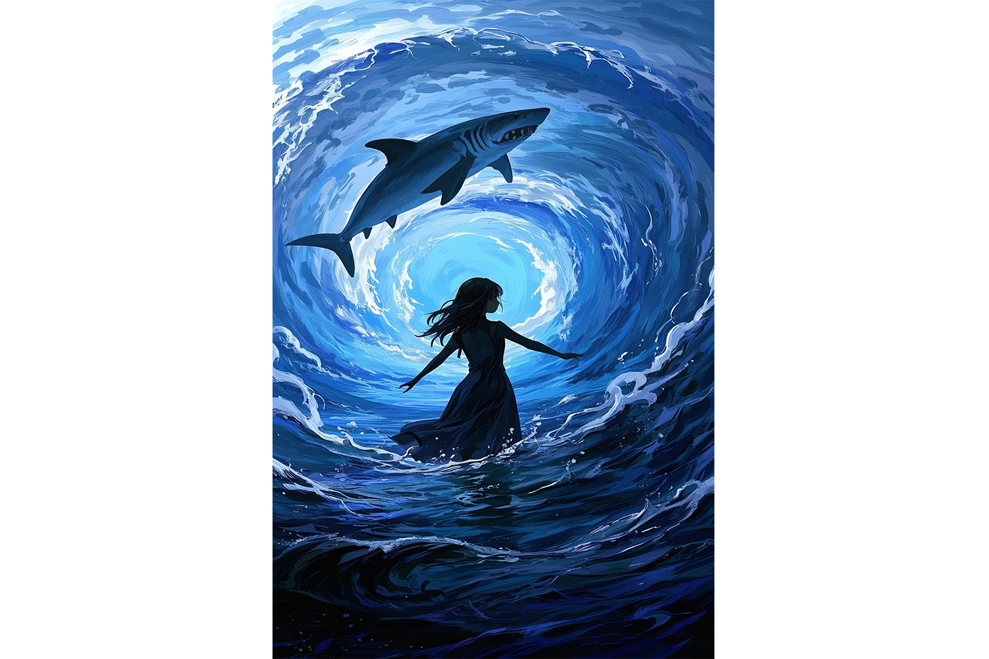 ai creation, giant shark in the middle of the sea, ai art, art, kanvas tablo