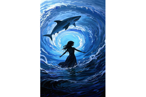 ai creation, giant shark in the middle of the sea, ai art, art, kanvas tablo