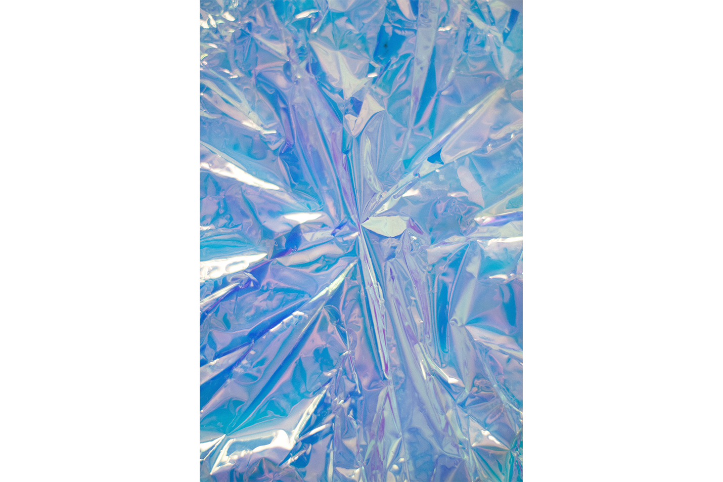 a close-up of a crumpled, futuristic holographic material with iridescent blue and purple reflections, abstract, art, kanvas tablo