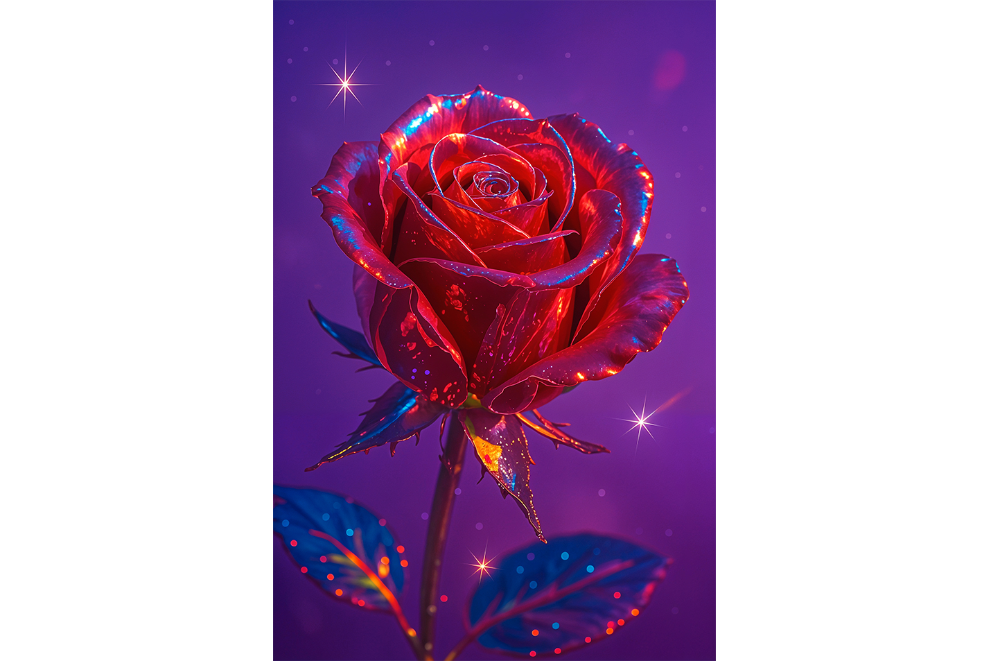 ai creation, red magnificent rose in purple theme, ai art, art, kanvas tablo