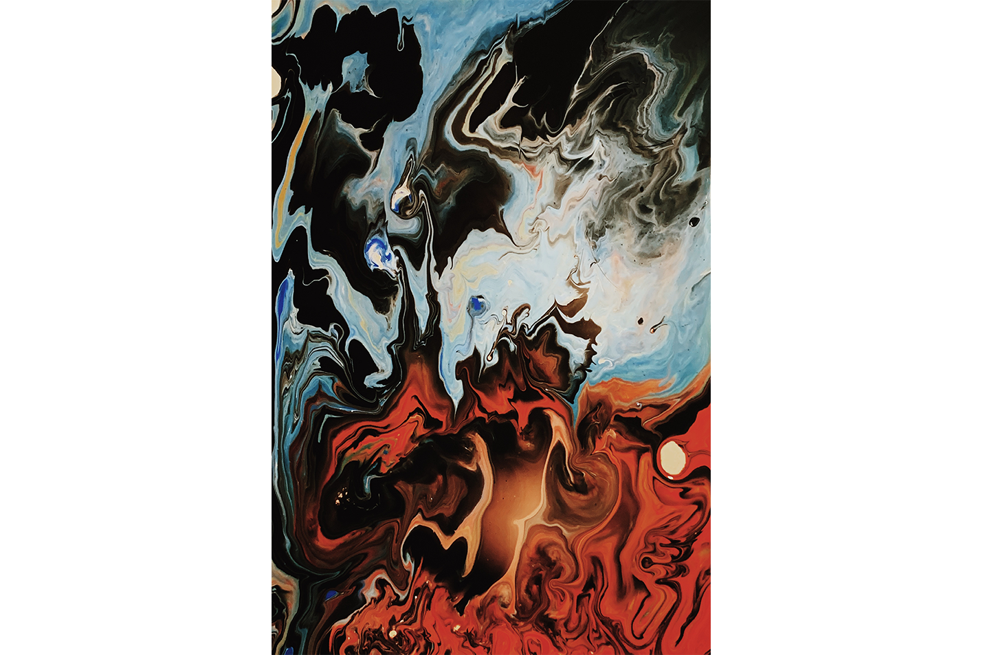 an abstract fluid art piece representing a dramatic clash of fire and water, abstract, art, kanvas tablo