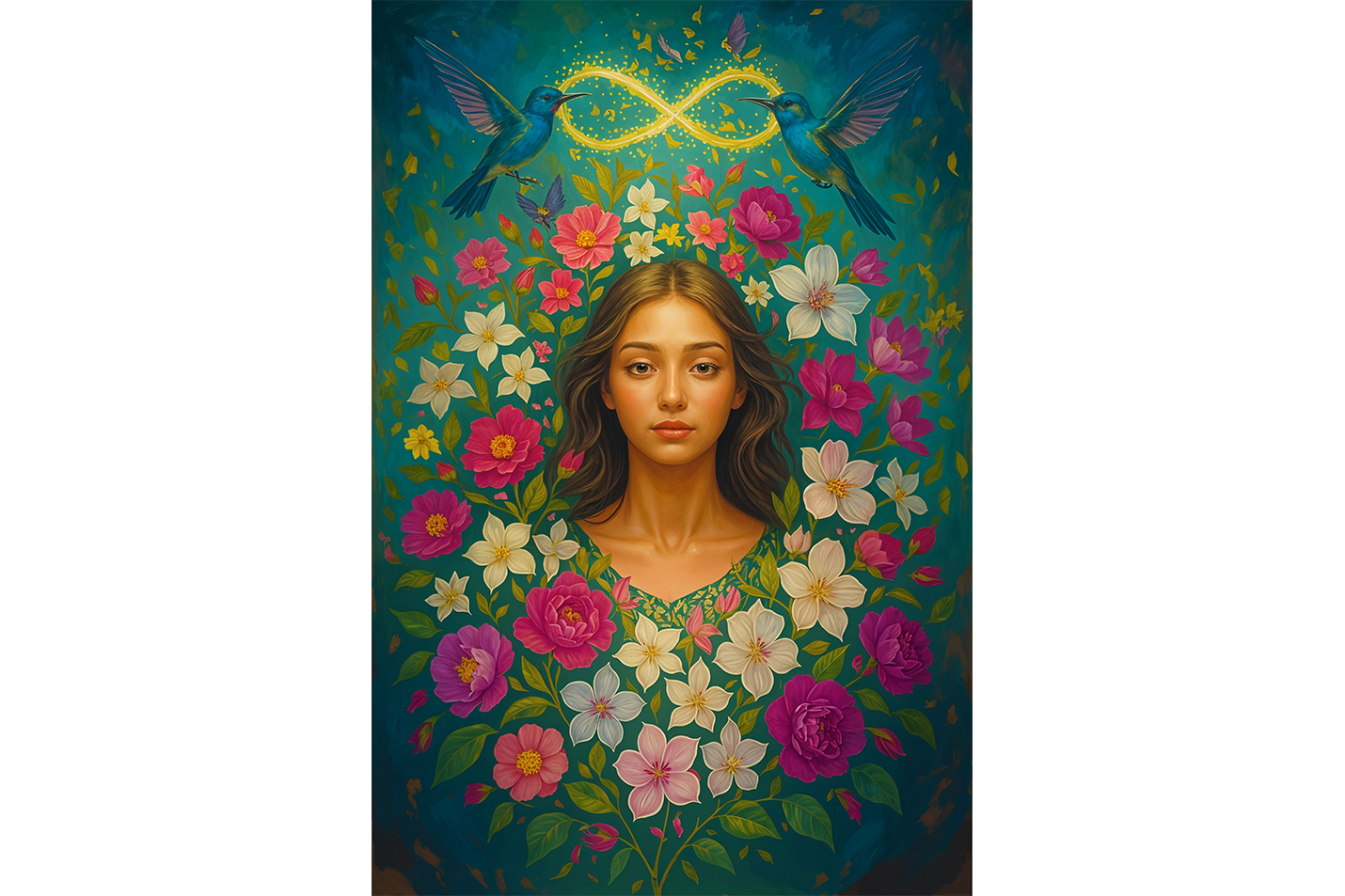 ai creation, woman wrapped in flowers, ai art, art, kanvas tablo