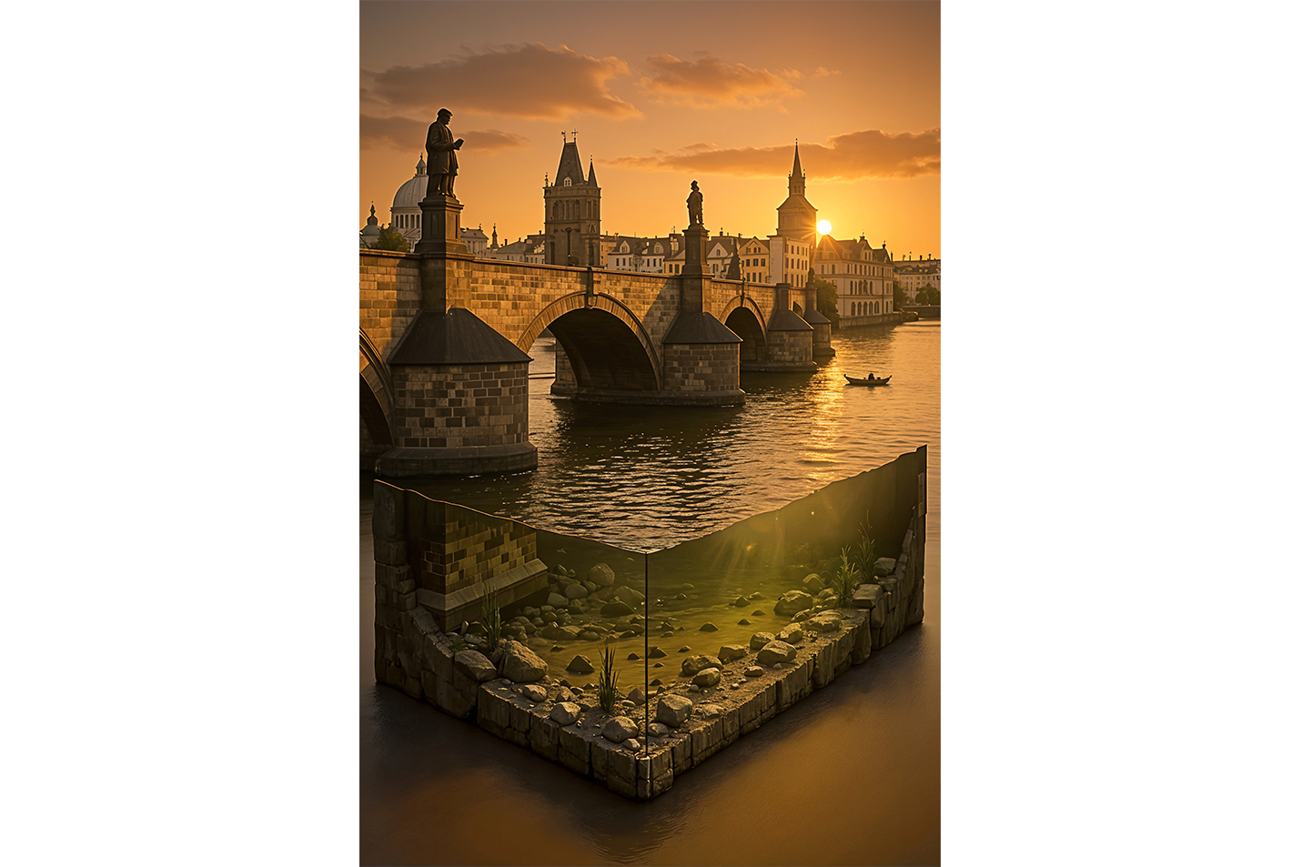 ai creation, sunset in the reflections of a seaside town, ai art, art, kanvas tablo