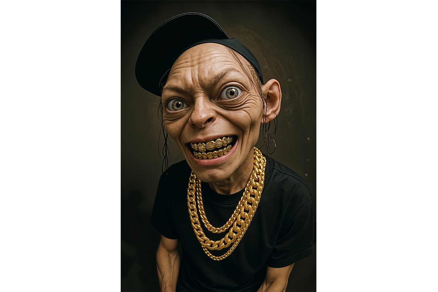 ai creation, psycho gollum and his necklaces, art, kanvas tablo
