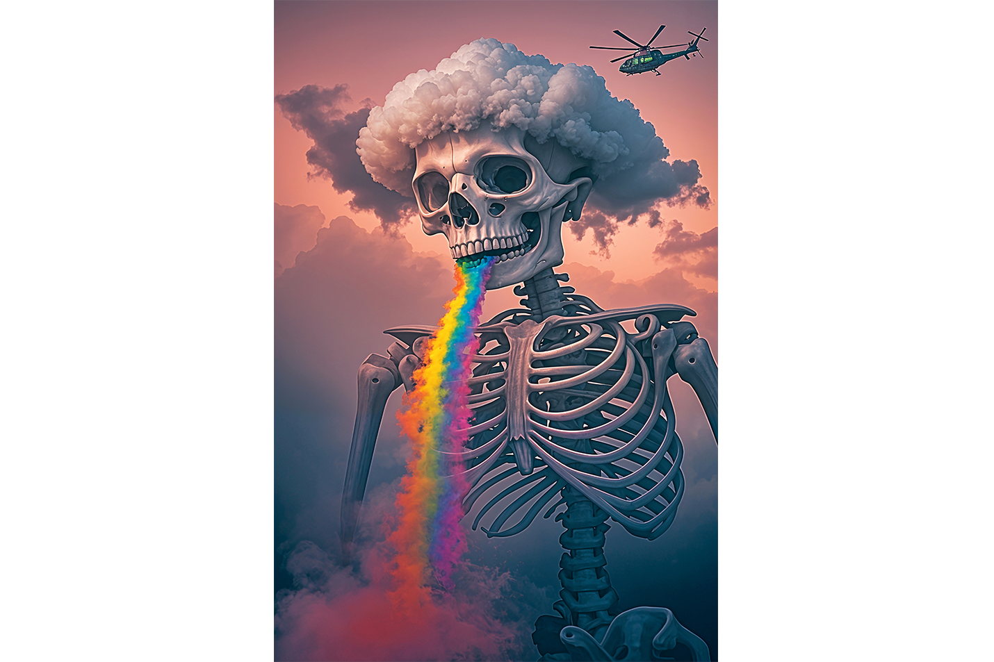 ai creation, skeletor with rainbow colored lava pouring from its mouth, ai art, art, kanvas tablo