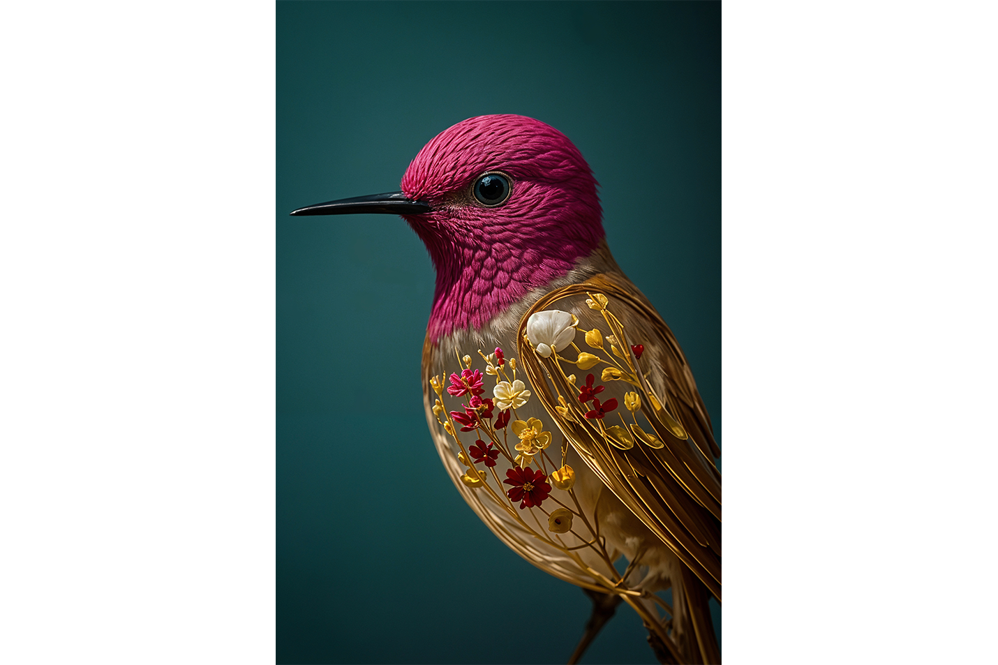 ai creation, hummingbird with flower designs, ai art, art, kanvas tablo