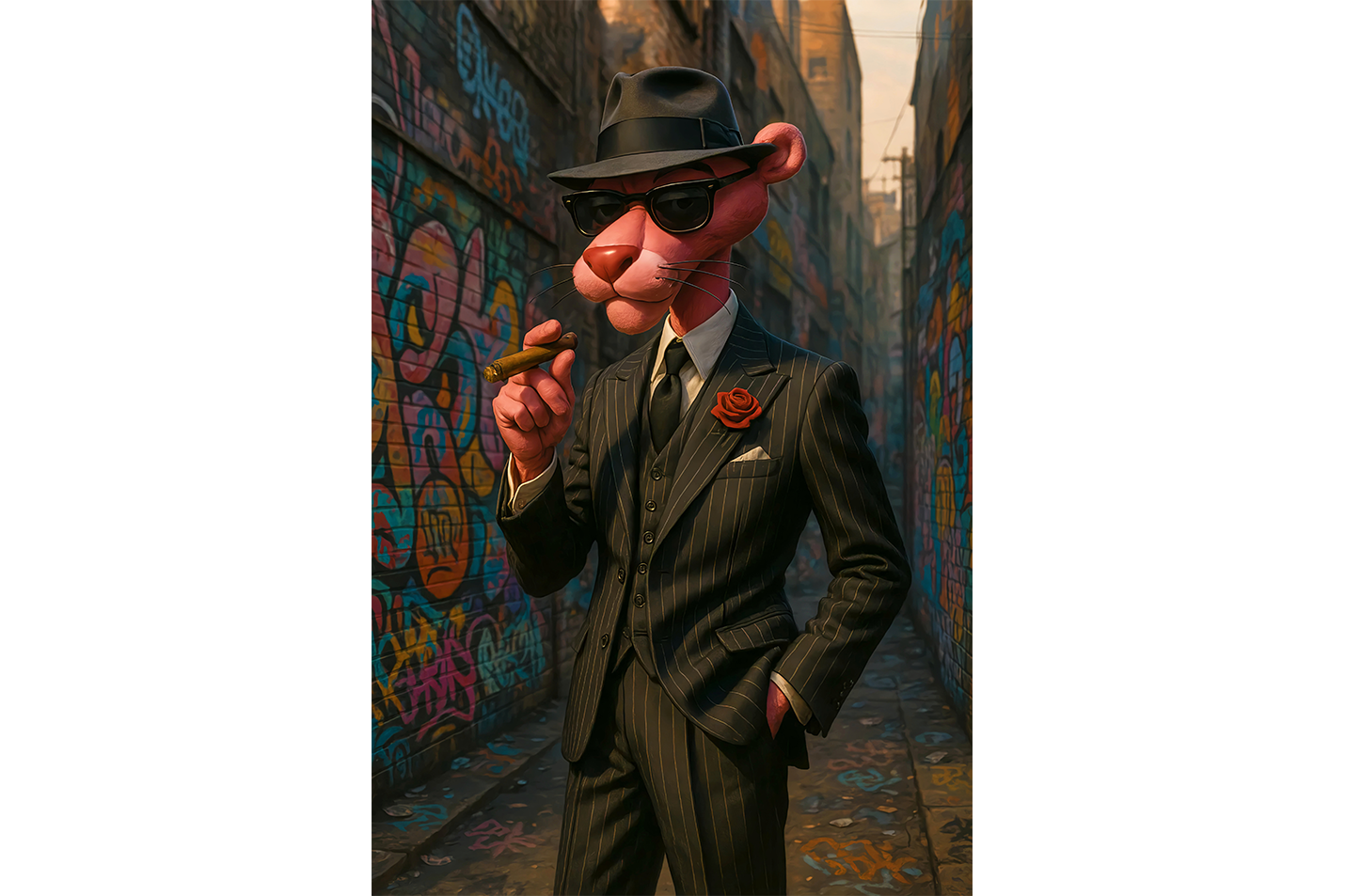 ai creation, pink panther in a suit, ai art, art, kanvas tablo