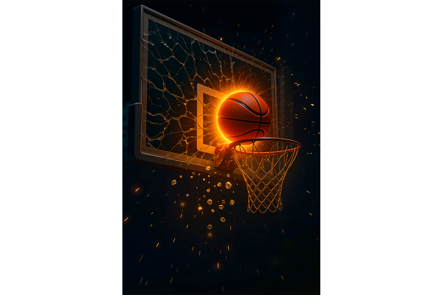 Panyayı Kıran Alevli Smaç Anı Basketbol Temalı Patlama Efektli Spor Sanatı Kanvas Tablo