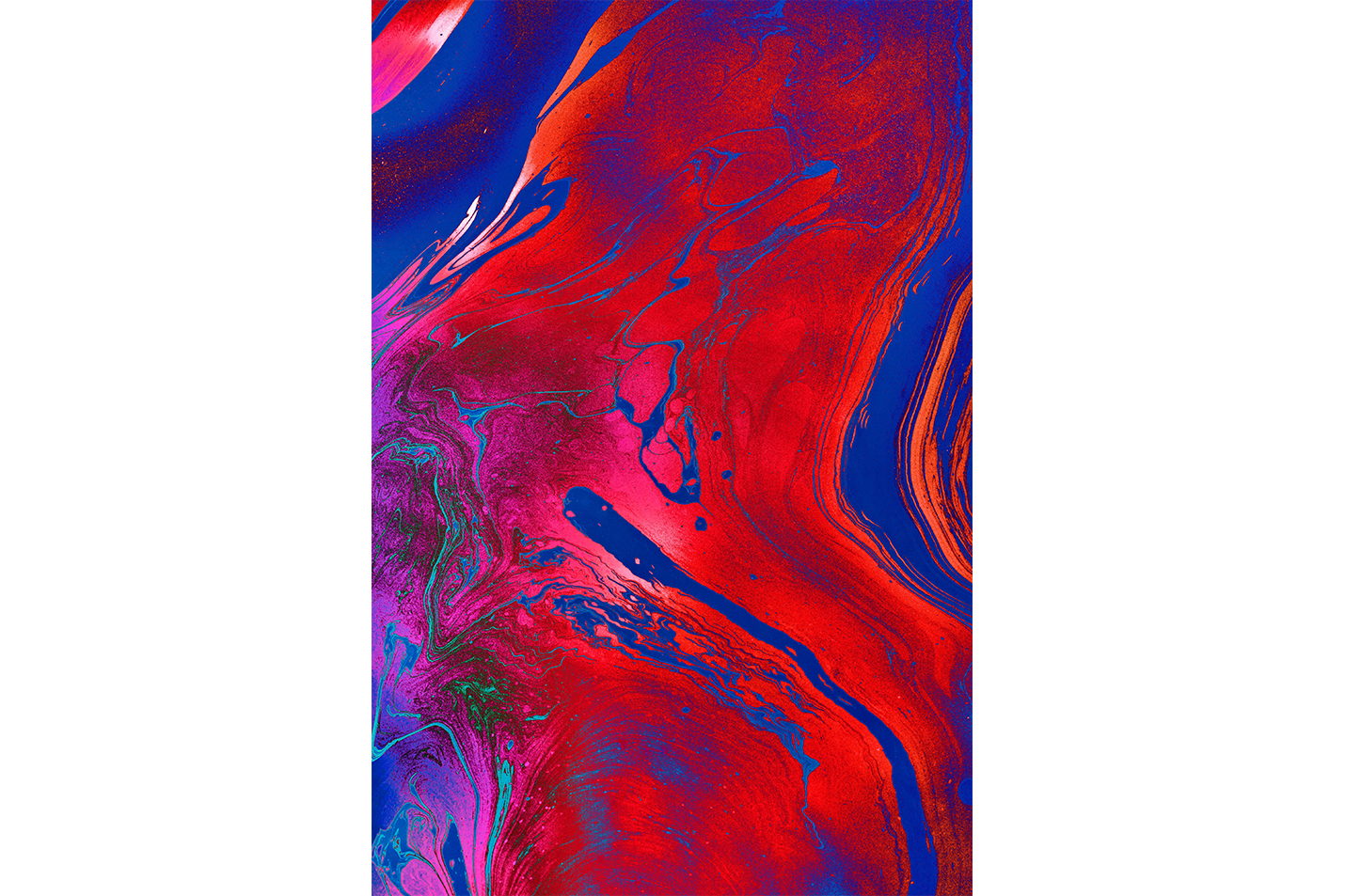 a vibrant and intense abstract fluid art painting with swirls of red and blue, abstract, art, kanvas tablo