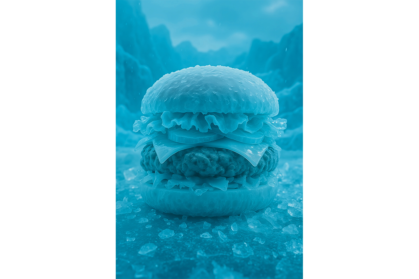 Buzul Çağından Bir Hamburger Donmuş Hamburger Manzarası Pop Art Temalı Kanvas Tablo