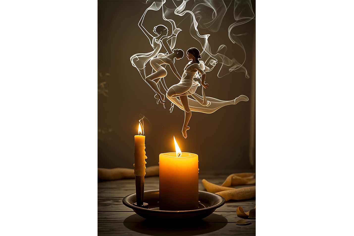 ai creation, women dancing with the smoke of burning candles, ai art, art, kanvas tablo