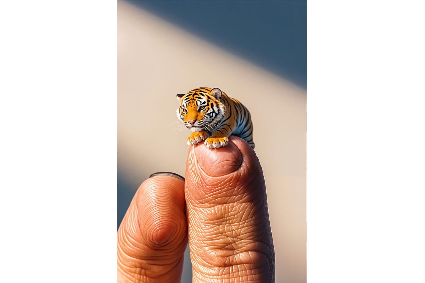 ai creation, baby doll model 6, kid, cute tiger on finger, ai art, art, kanvas tablo