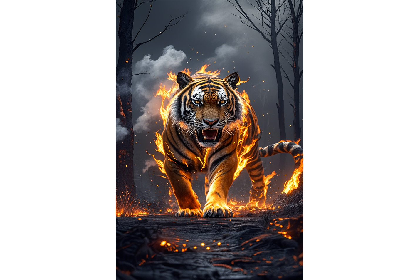 ai creation, tiger in flames, pet, ai art, art, kanvas tablo