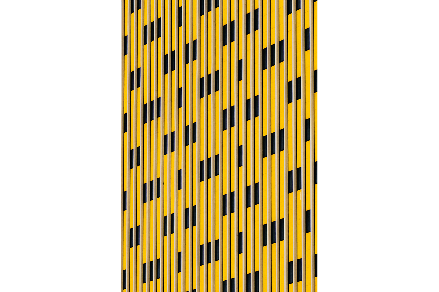 a striking architectural pattern of yellow and black vertical lines creating a rhythmic facade, abstract, art, kanvas tablo