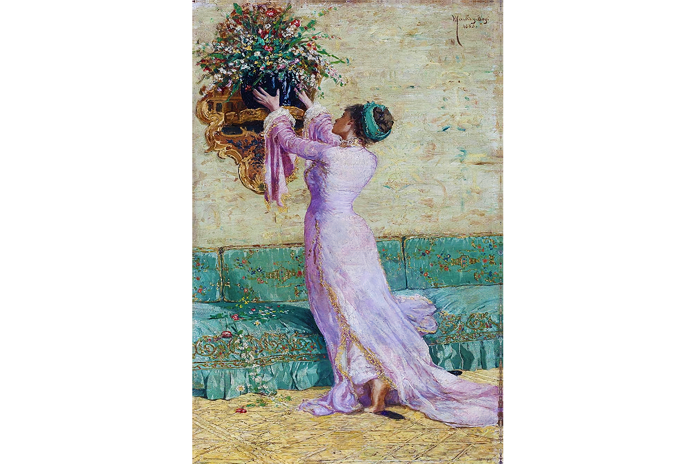 Osman Hamdi Bey Çiçek Yerleştiren Kadın Kanvas Tablo