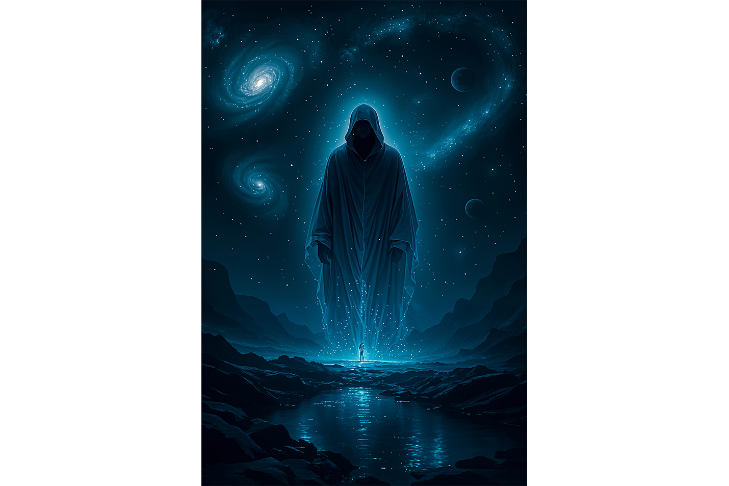 ai creation, giant man in black mystical cloak, ai art, art, kanvas tablo