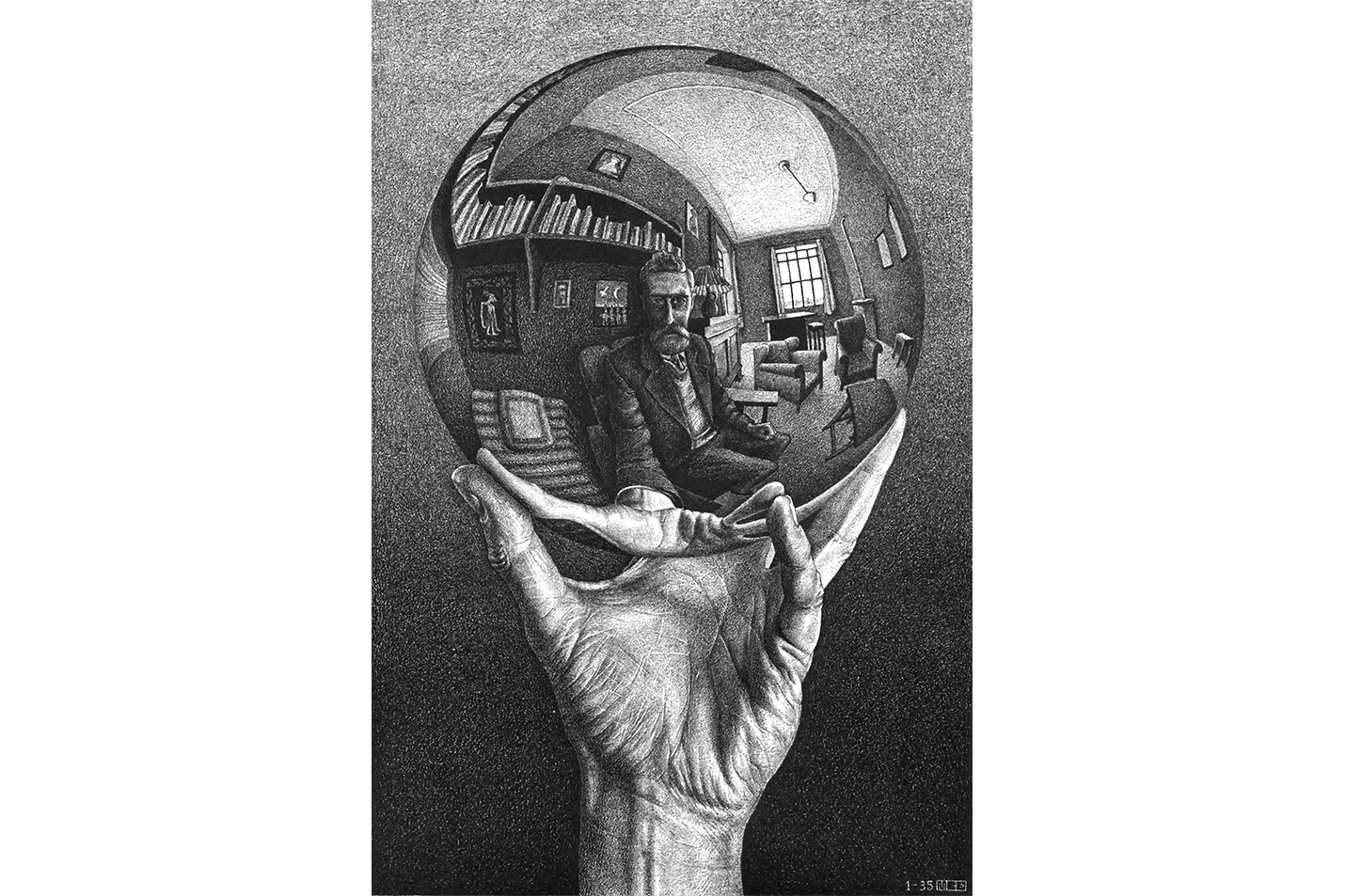 M.C. Escher Elinde Küre Yansımalı Otoportre Kanvas Tablo