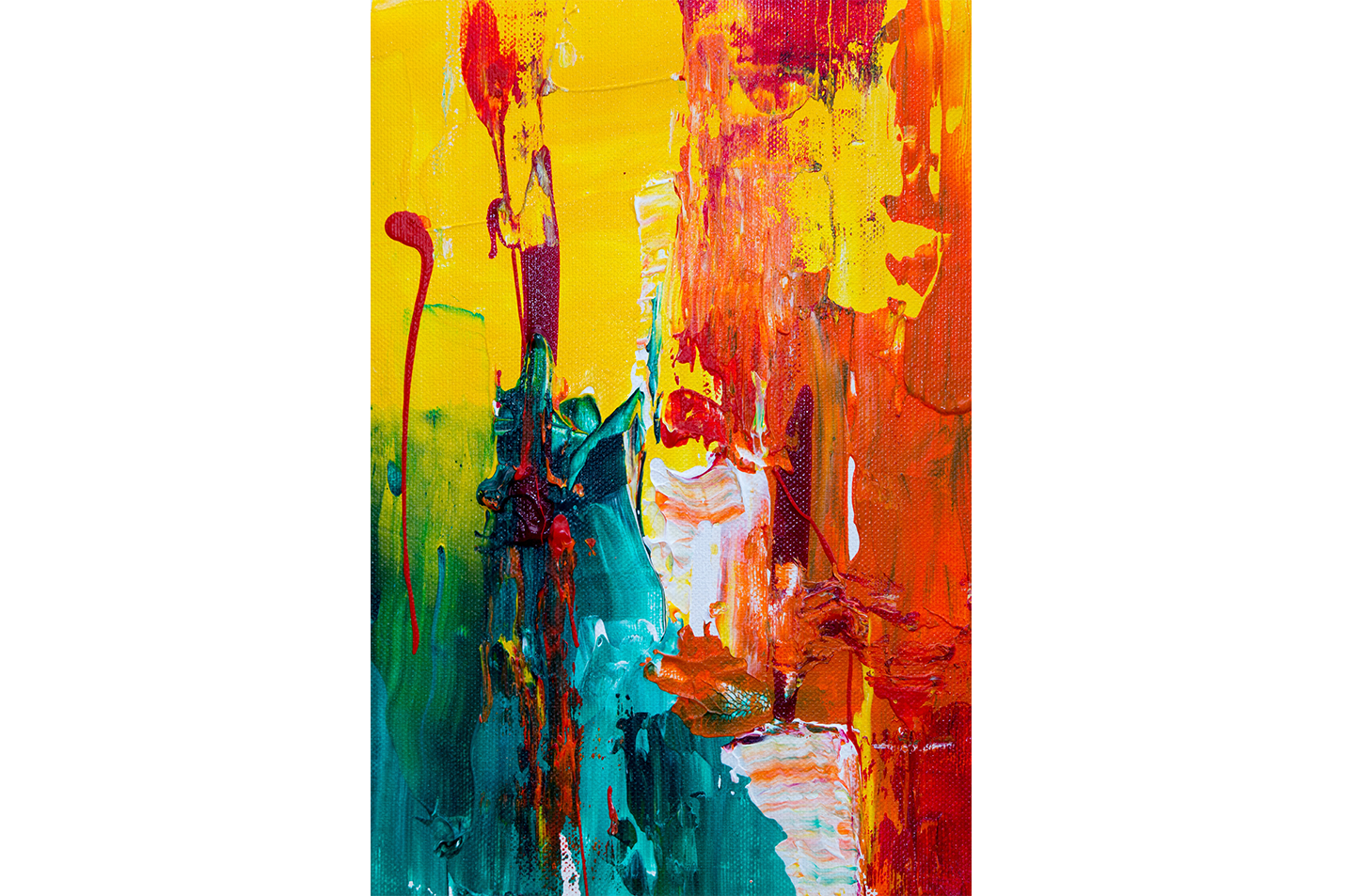 a vibrant close-up of an abstract painting with heavy, textured yellow and green brushstrokes, abstract, art, kanvas tablo