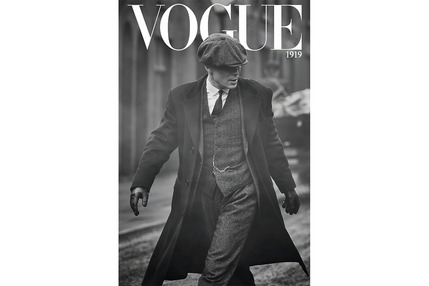 a black and white vogue cover featuring thomas shelby from peaky blinders, art, kanvas tablo