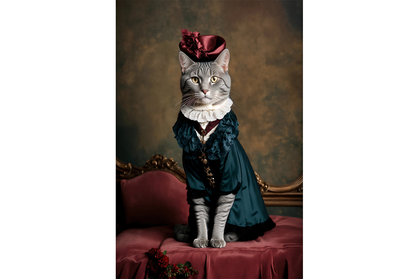 noble cat with ribbon, pet, art, kanvas tablo