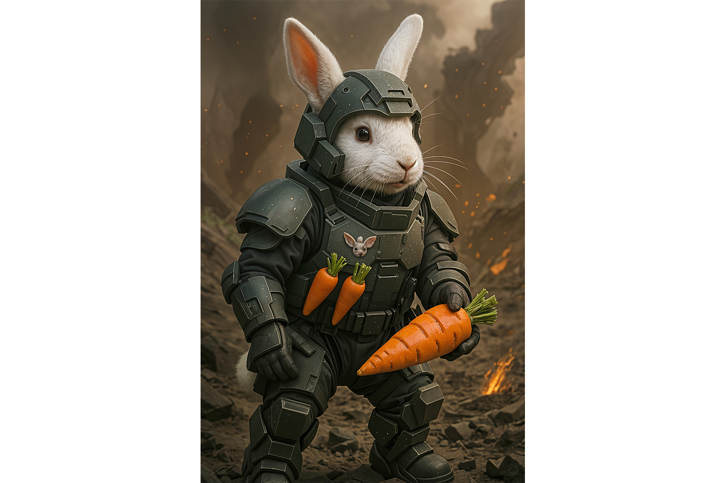 ai creation, carrot armed rabbit fighter, ai art, art, kanvas tablo