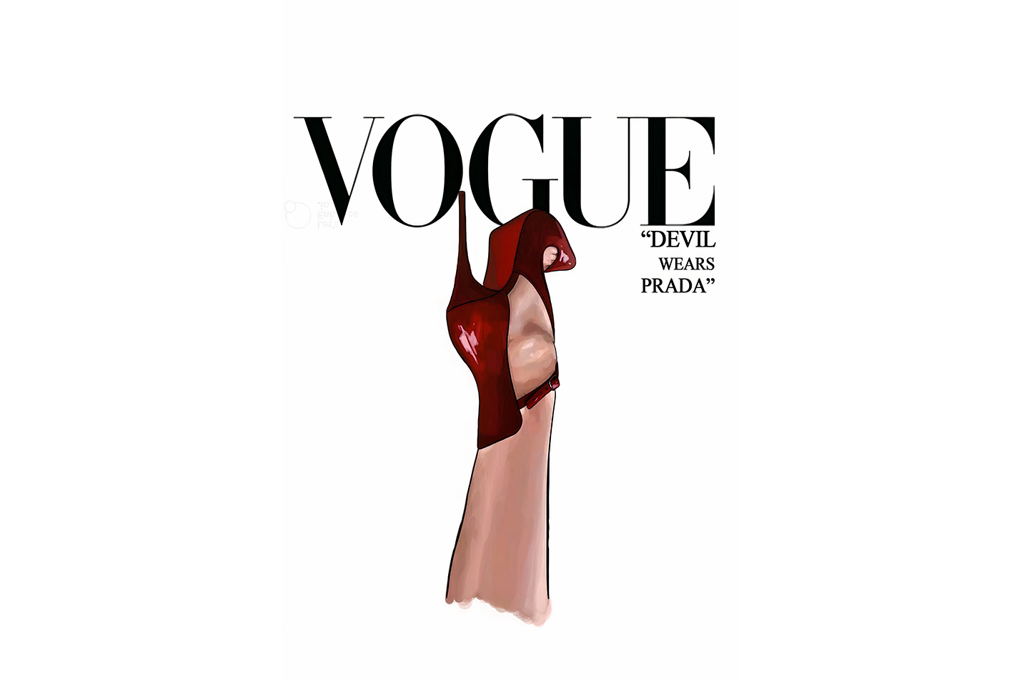 a minimalist vogue cover illustration of a red heel as a devil's hood, art, kanvas tablo