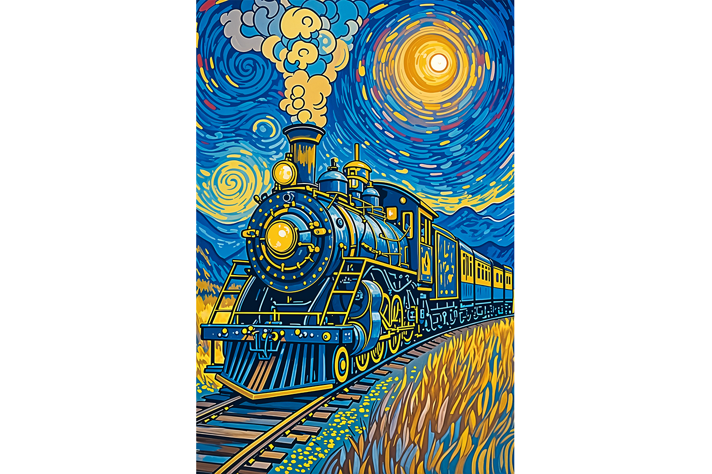 ai creation, Van Gogh themed train, ai art, art, kanvas tablo