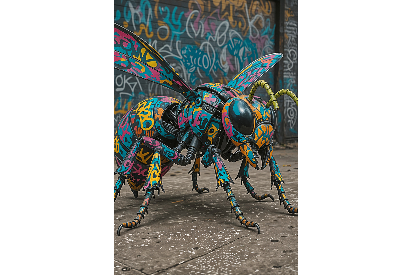 ai creation, multicolored insect with graffiti motif, ai art, art, kanvas tablo
