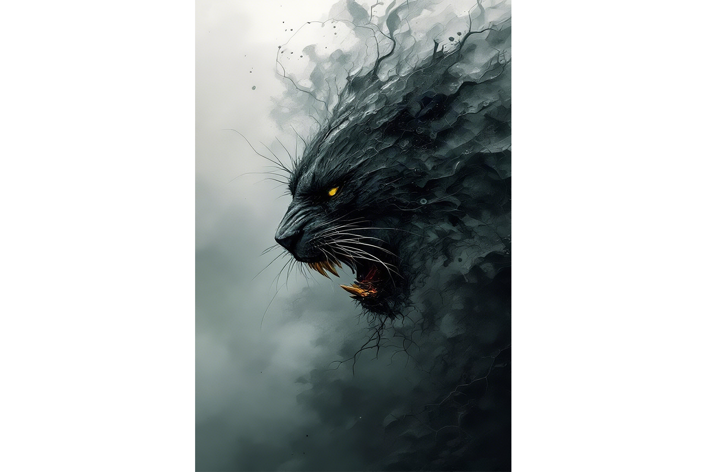 ai creation, black jaguar roaring through the darkness, ai art, art, kanvas tablo