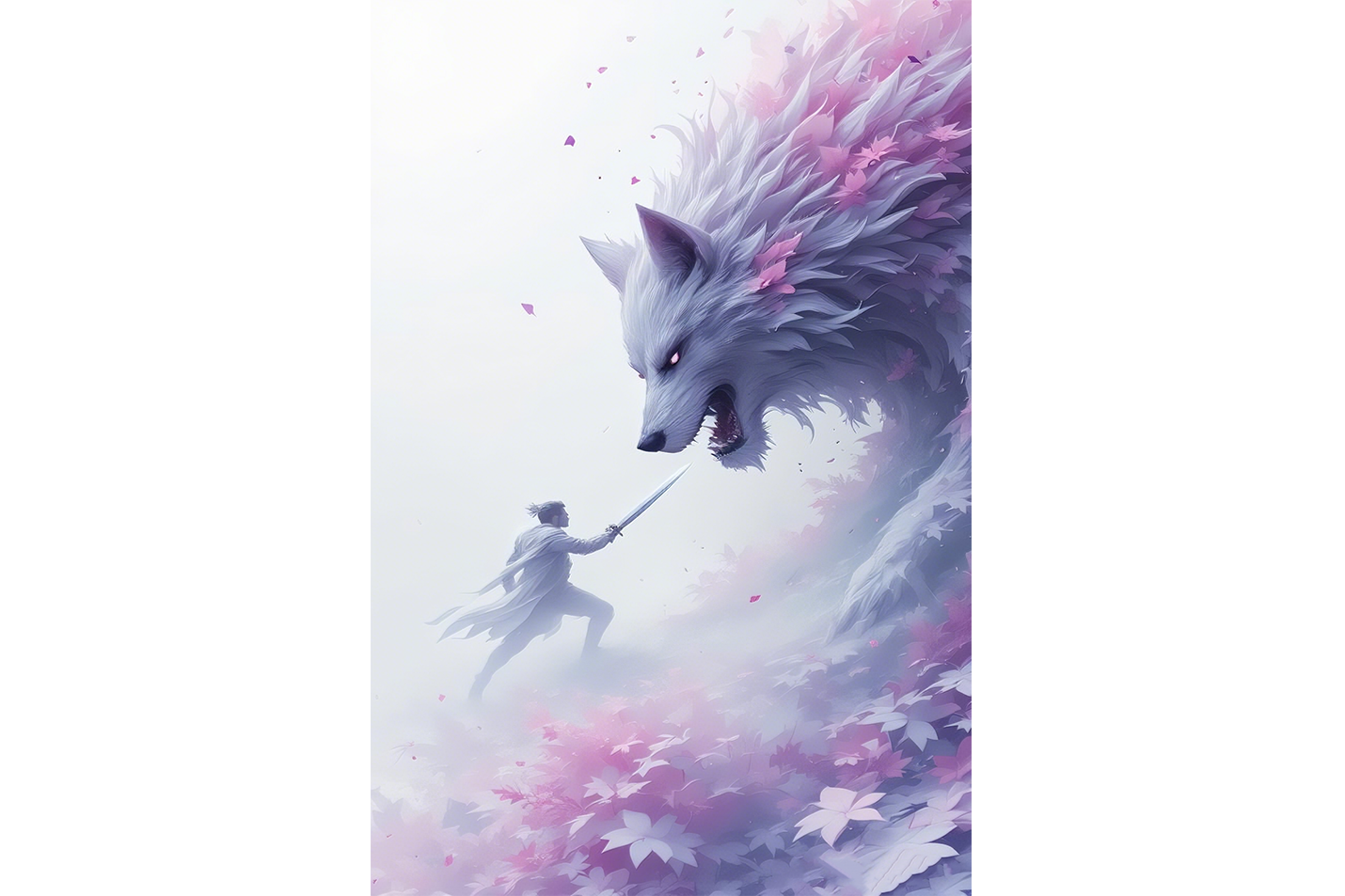 ai creation, swordsman vs wolf, pet, ai art, art, kanvas tablo