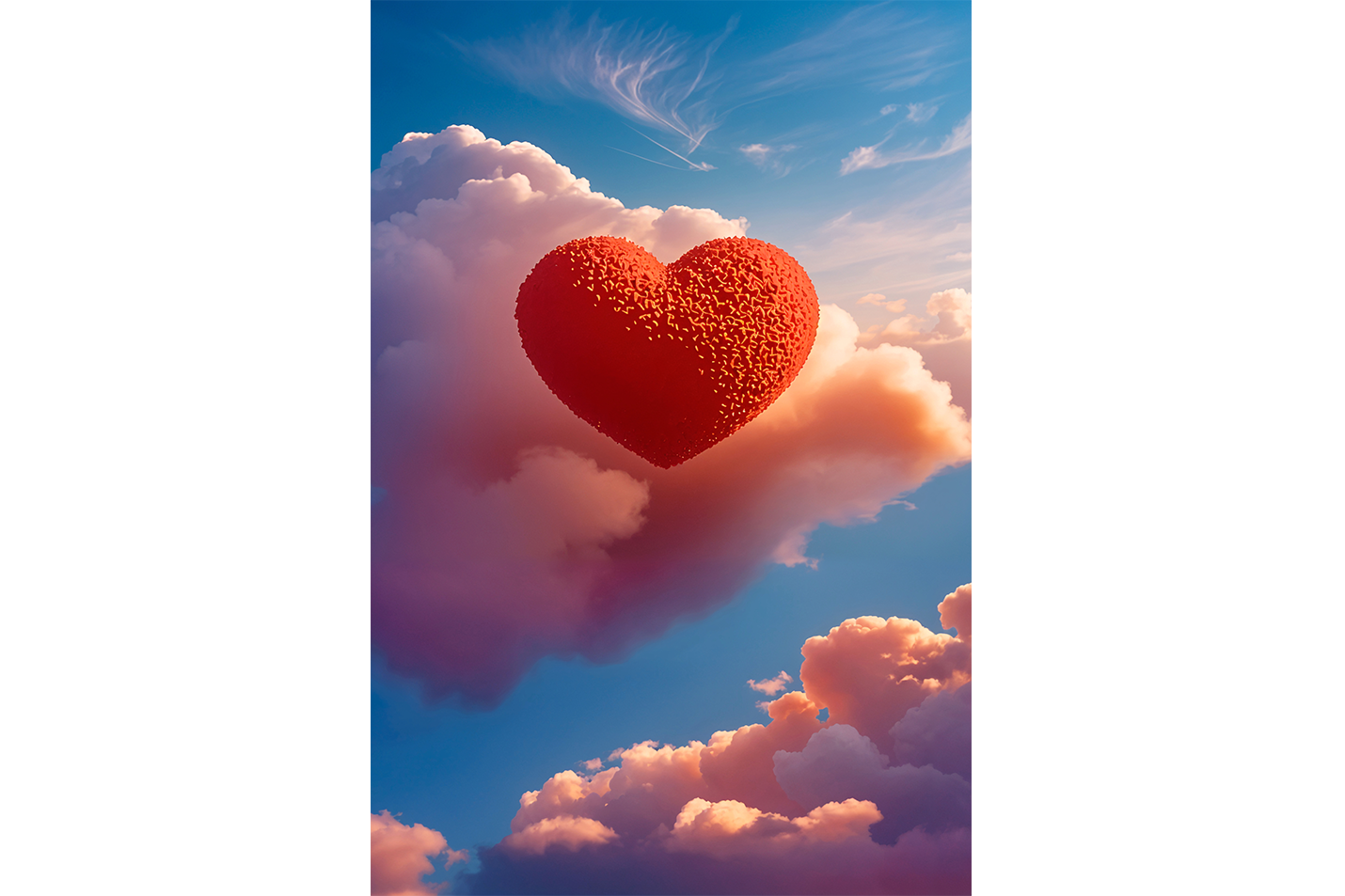 ai creation, huge red heart among the clouds, ai art, art, kanvas tablo