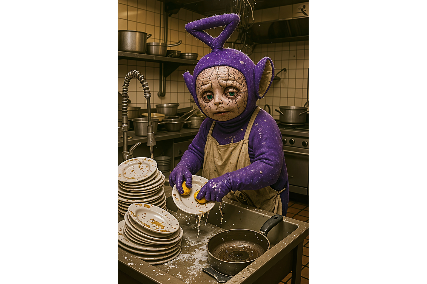 ai creation, dishwashing teletubbies model 1, ai art, art, kanvas tablo