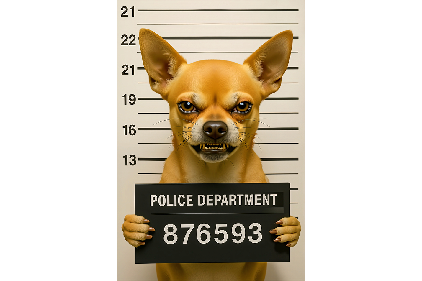 Sabıka Fotoğrafı Çekilen Sert Bakışlı Komik Chihuahua Köpek Mizahi Kanvas Tablo