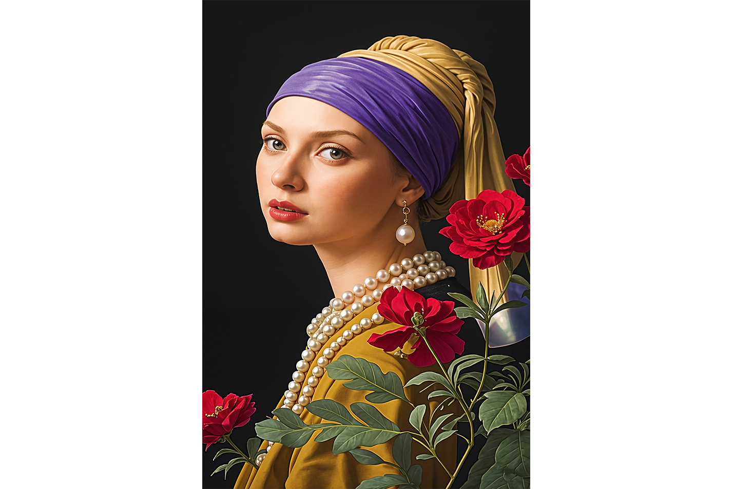 ai creation, modern girl with pearl earring, ai art, art, kanvas tablo