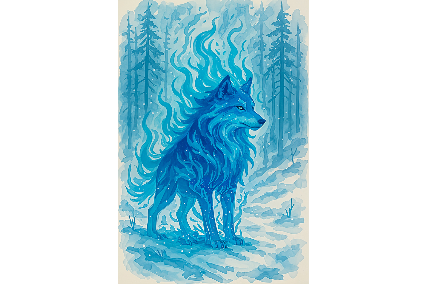 ai creation, blue fire themed wolf, ai art, art, kanvas tablo