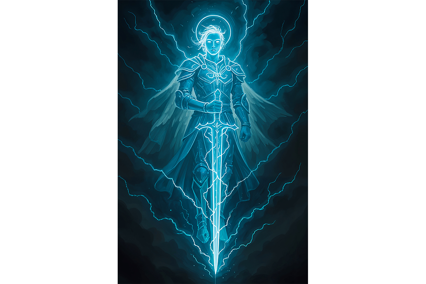ai creation, blue skinned lightning warrior, ai art, art, kanvas tablo