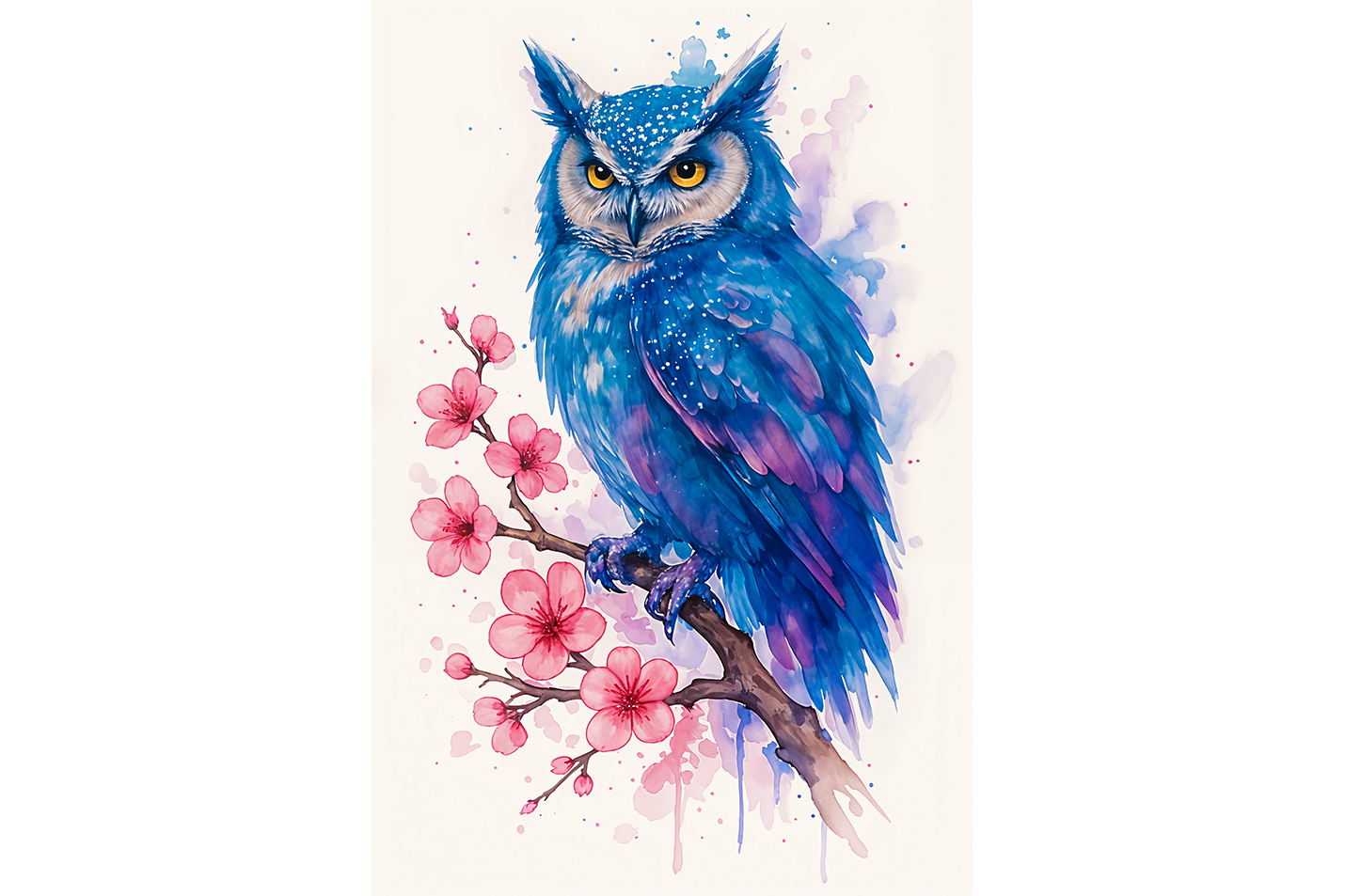 ai creation, blue toned owl standing on a branch, ai art, art, kanvas tablo