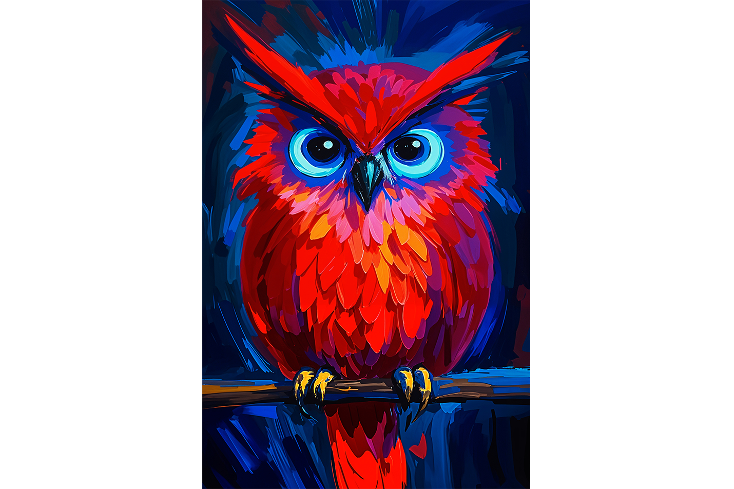 ai creation, red flamboyant owl, ai art, art, kanvas tablo
