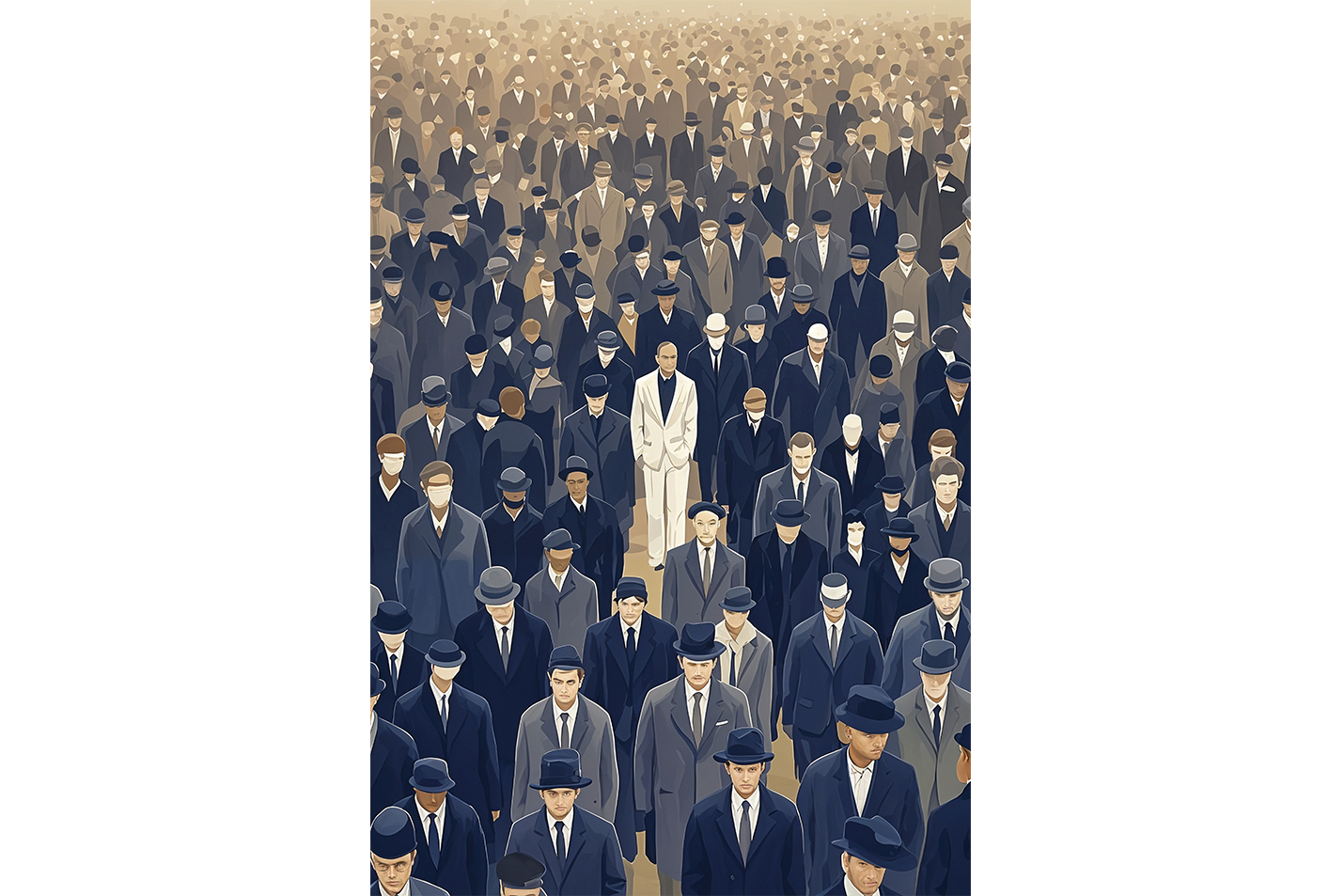 ai creation, the man in the middle of unknown faces, ai art, art, kanvas tablo