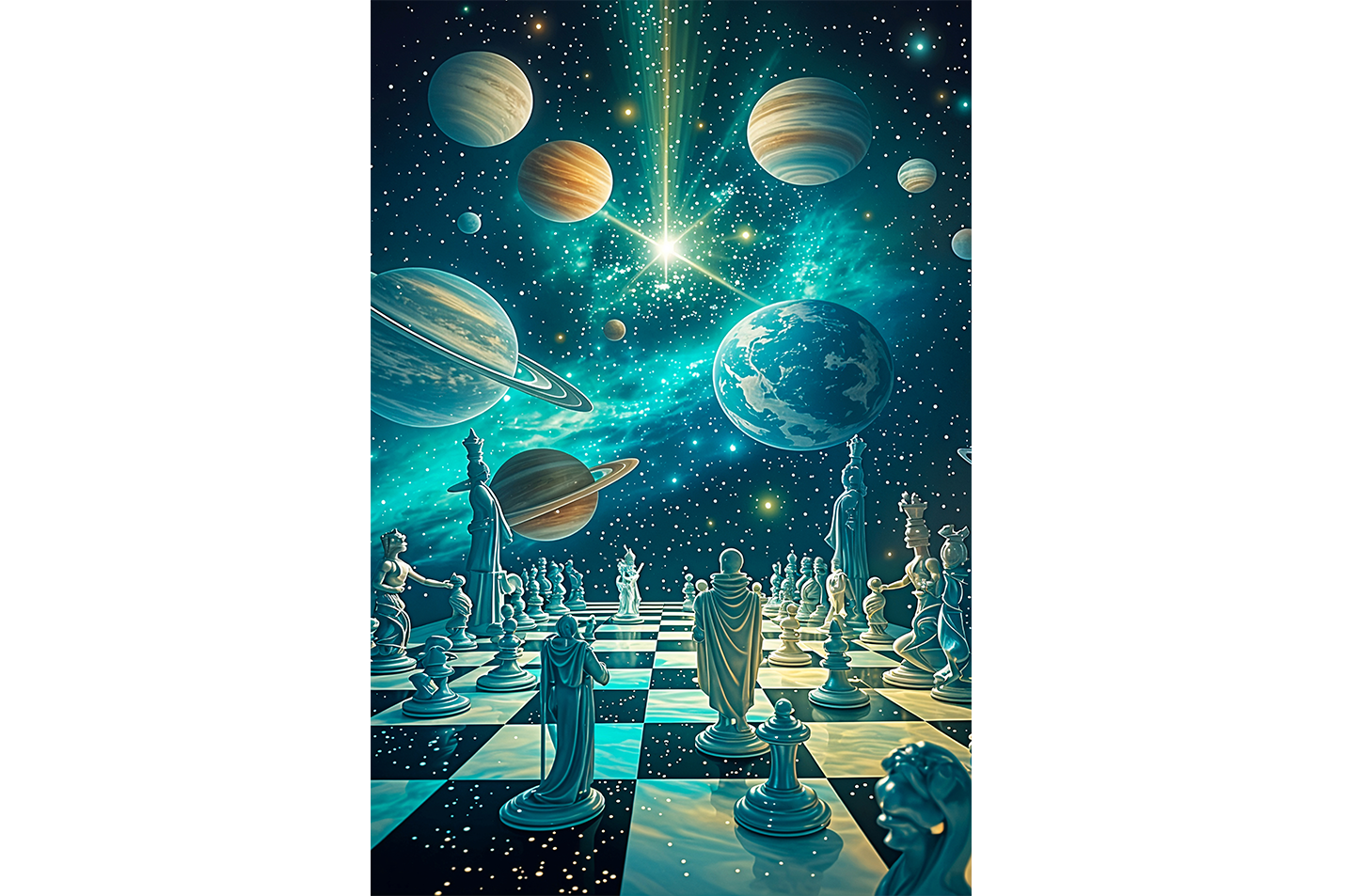 ai creation, space chess and planets, andromeda, ai art, art, kanvas tablo