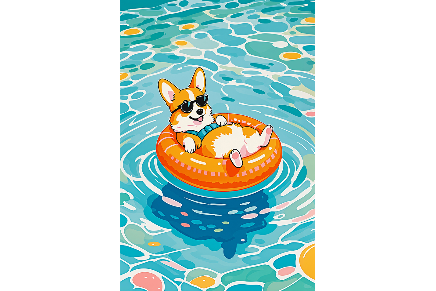 ai creation, fox with glasses lying in the pool, ai art, art, kanvas tablo