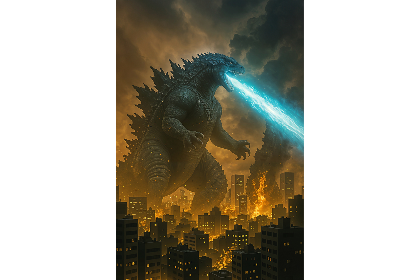 ai creation, godzilla attack, ai art, art, kanvas tablo