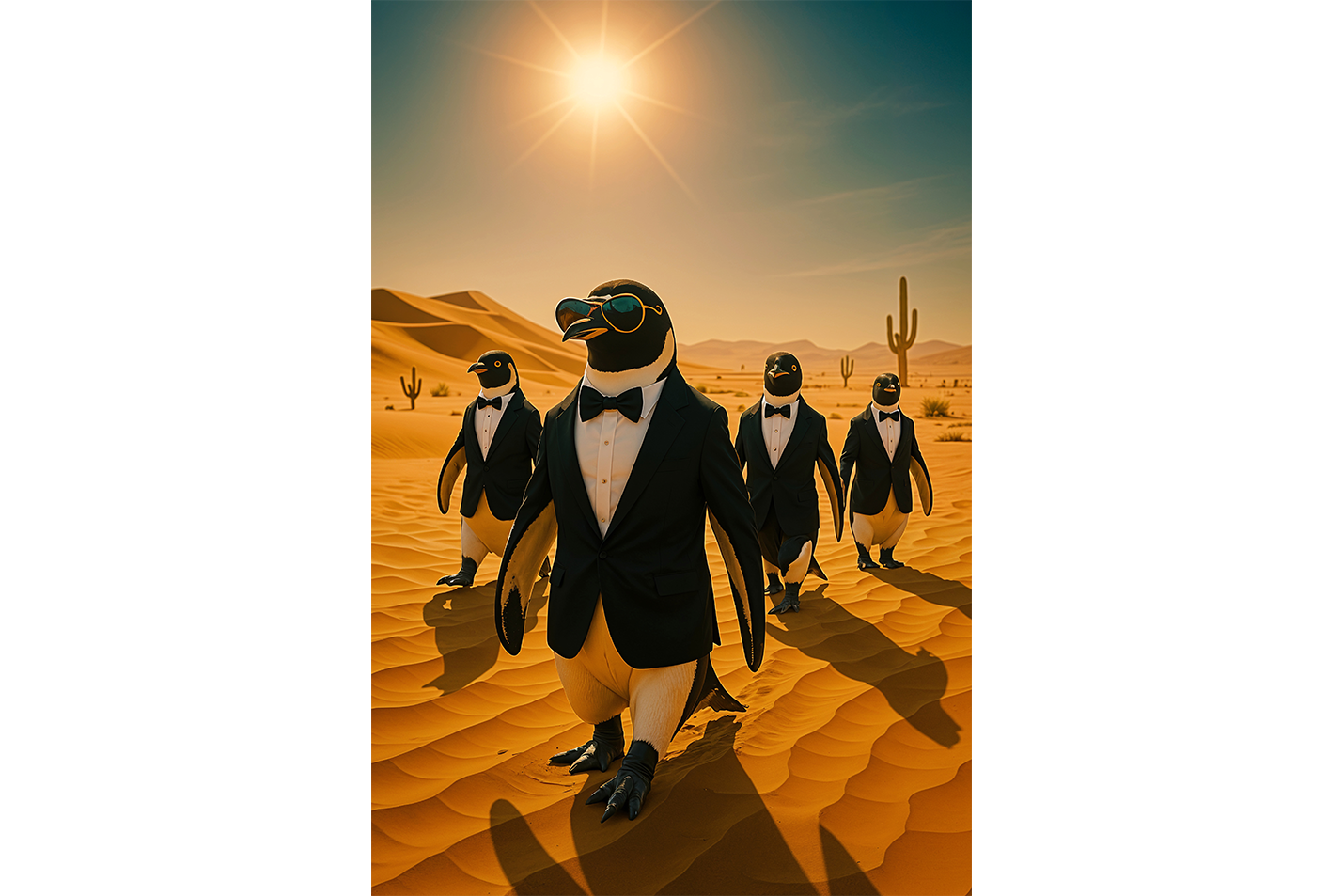 ai creation, penguins in the desert, ai art, art, kanvas tablo