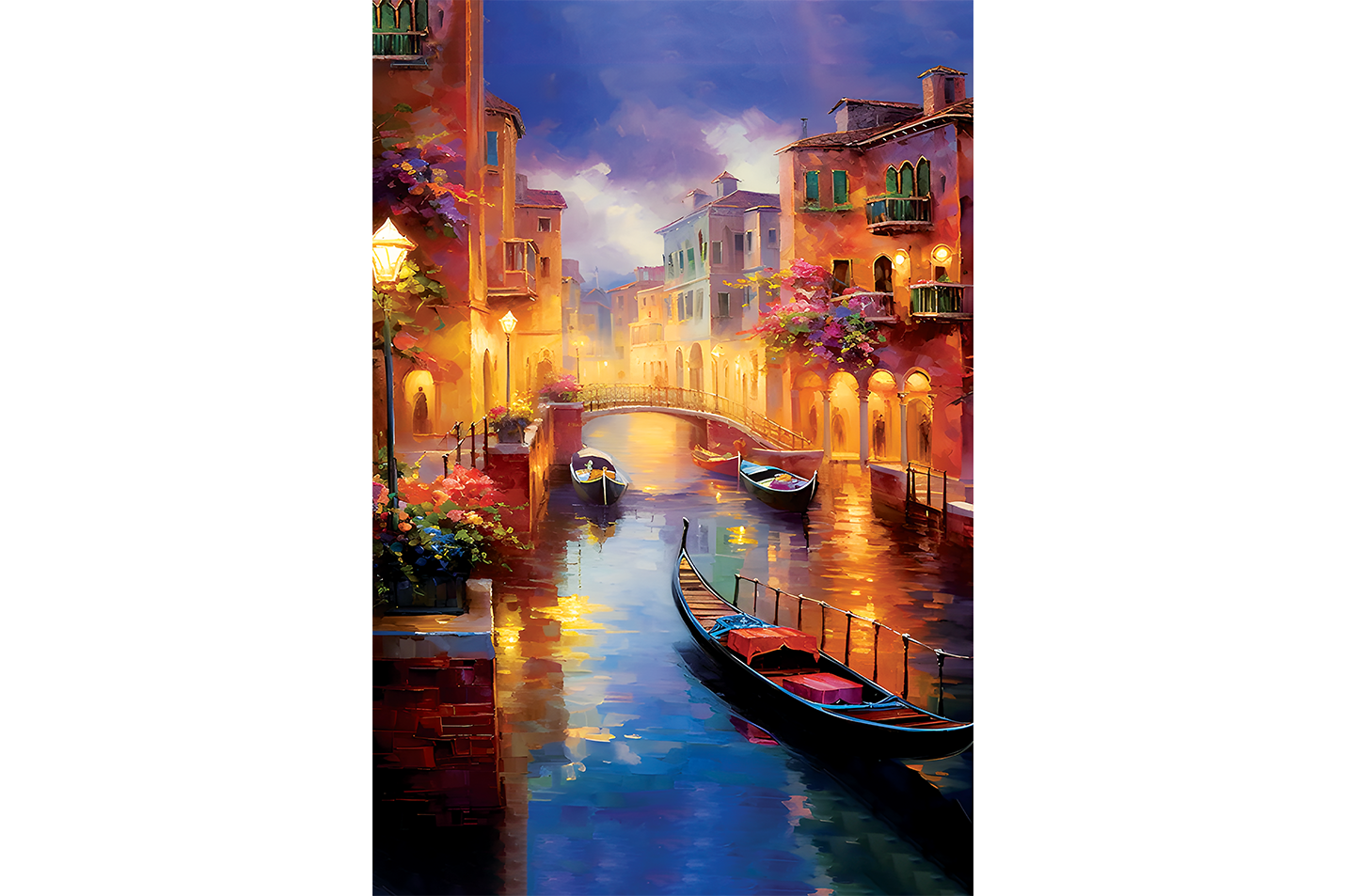 night view, river, art, kanvas tablo