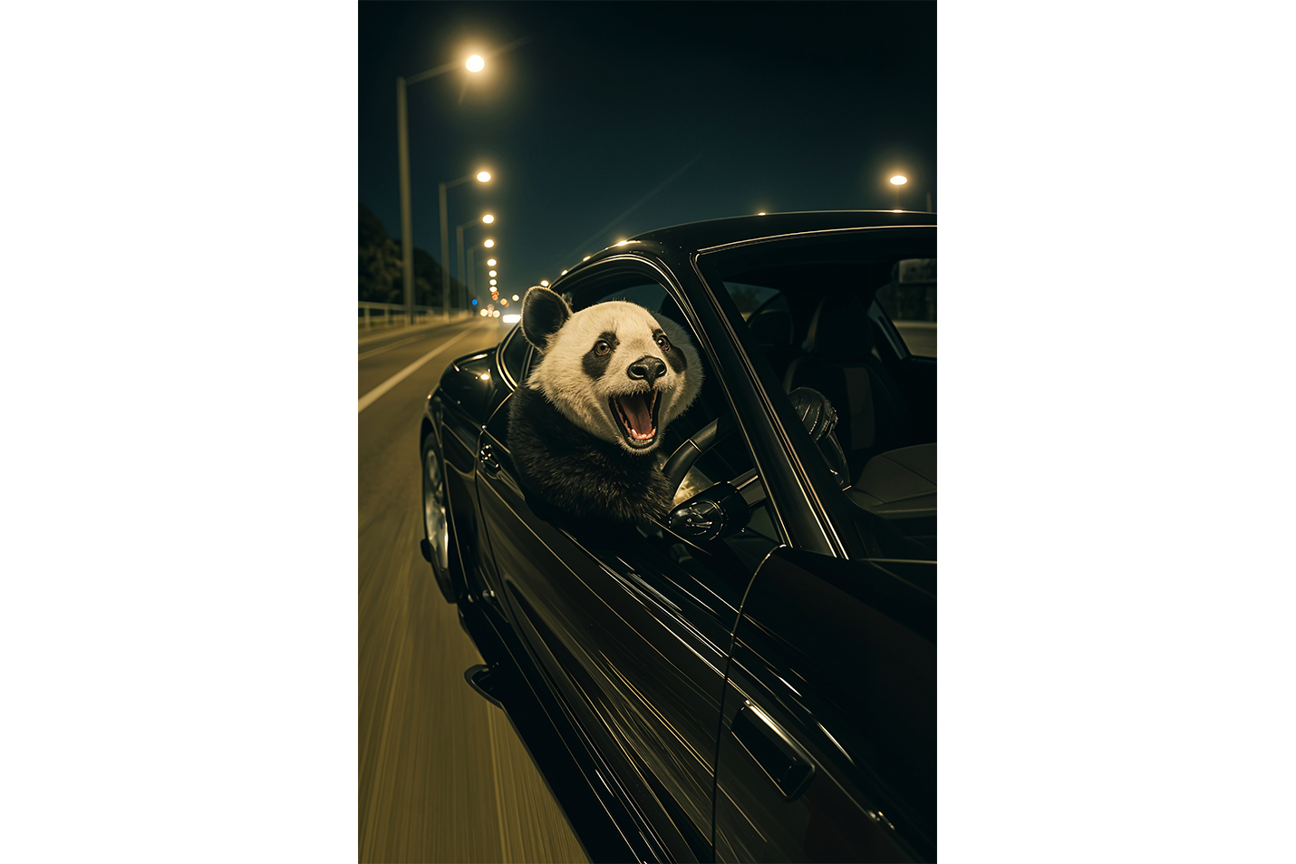 ai creation, panda driver, ai art, art, kanvas tablo