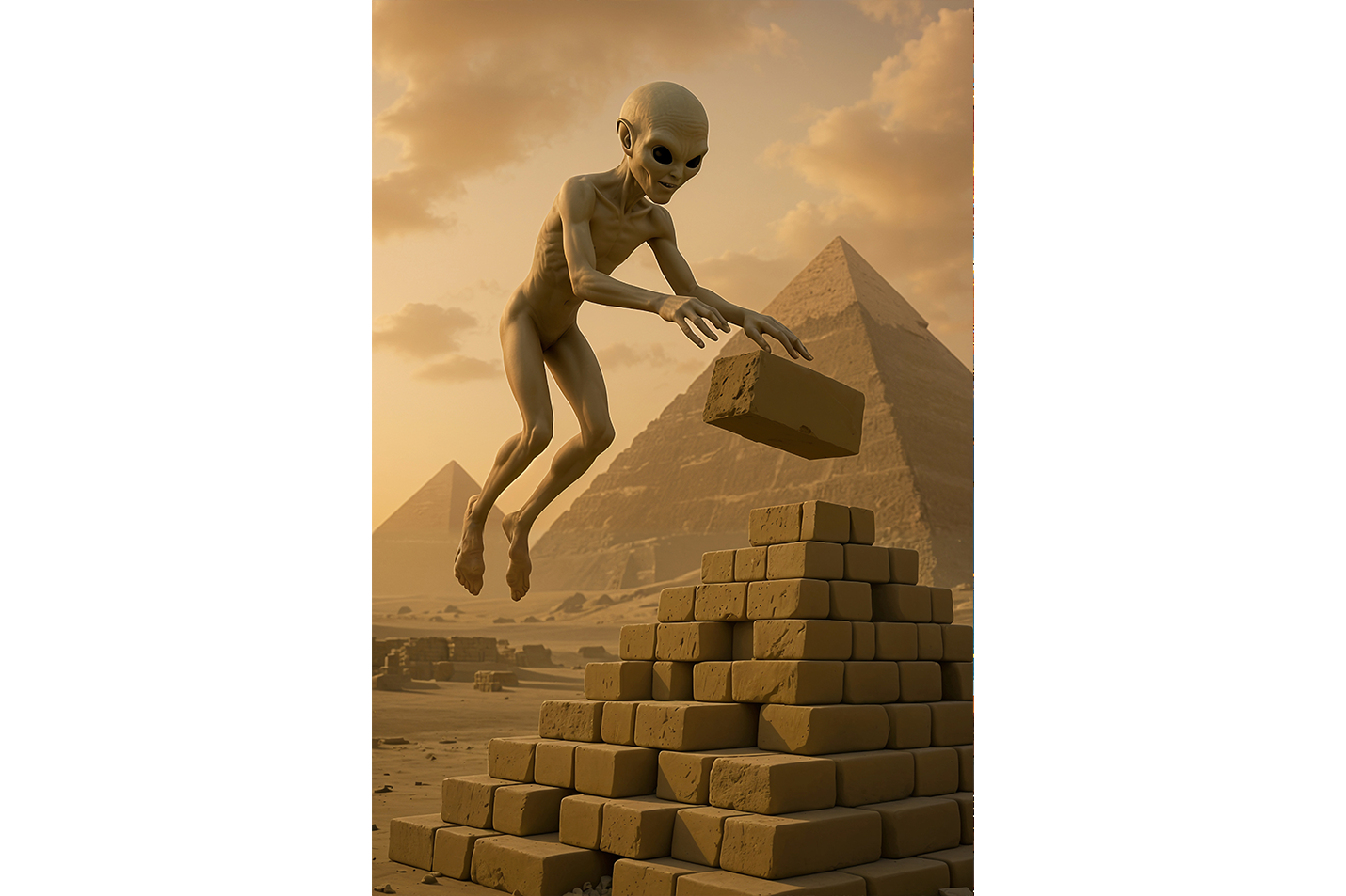 ai creation, aliens building the egyptian pyramids, ai art, art, kanvas tablo