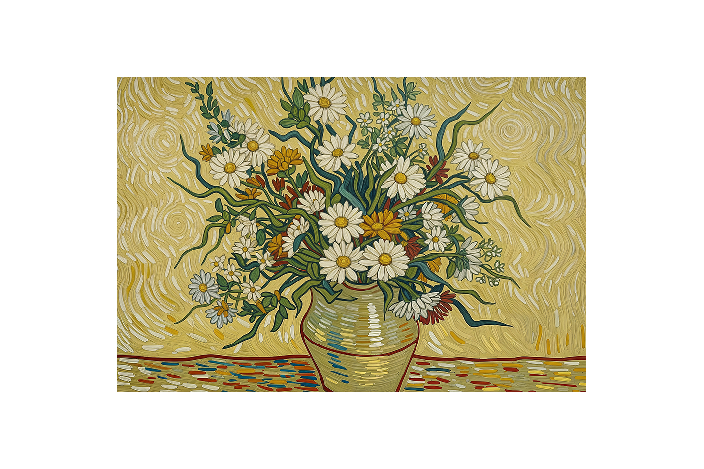 flower motif, flowers in a vase van gogh themed, art, kanvas tablo