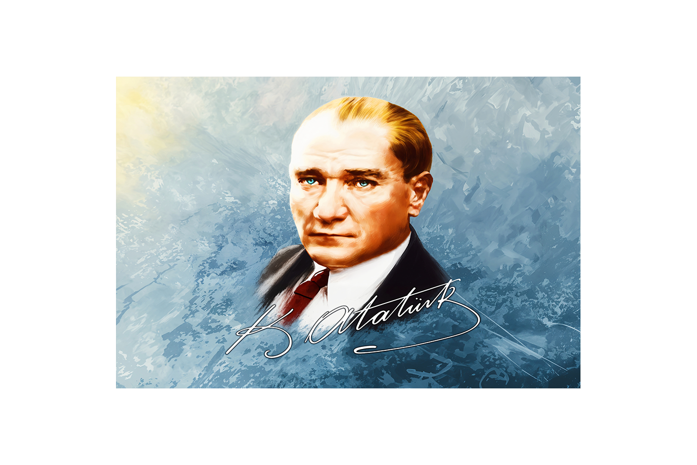 Atatürk portre with his signature model 3, art, kanvas tablo