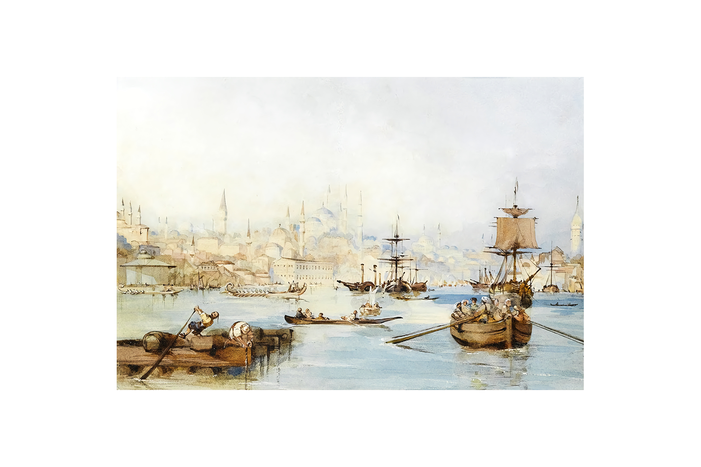 Thomas Allom'un Tarihi İstanbul Manzarası Haliç (Golden Horn) Oryantalist Kanvas Tablo